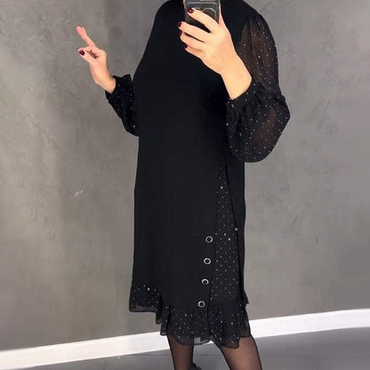 Women's Round Neck Solid Color Rhinestone Dress
