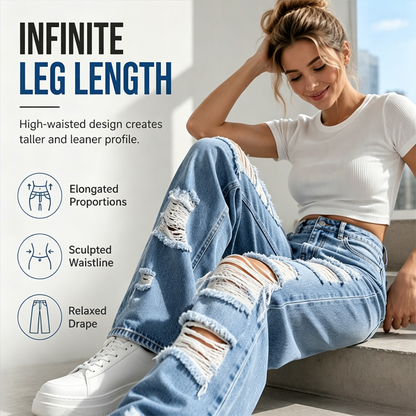 Women's Ripped Wide Leg Jeans Distressed High Waisted Denim Pants