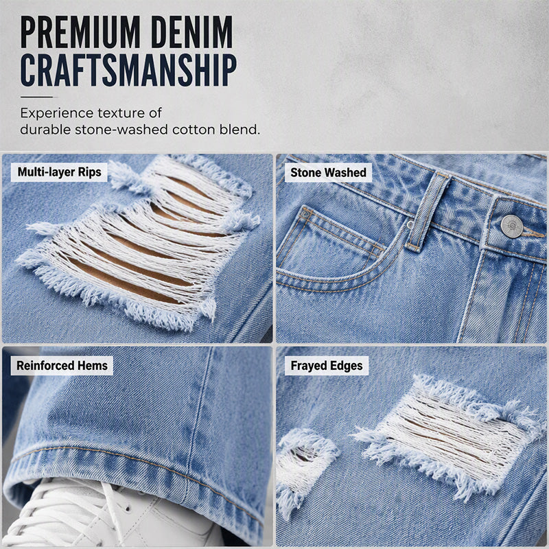 Women's Ripped Wide Leg Jeans Distressed High Waisted Denim Pants