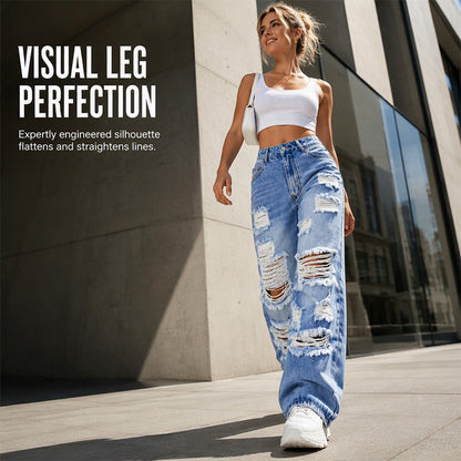 Women's Ripped Wide Leg Jeans Distressed High Waisted Denim Pants