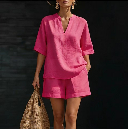 Women's Casual V-Neck Two-Piece Short Set
