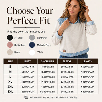 Women's Long Sleeve Denim Patchwork Sweatshirt