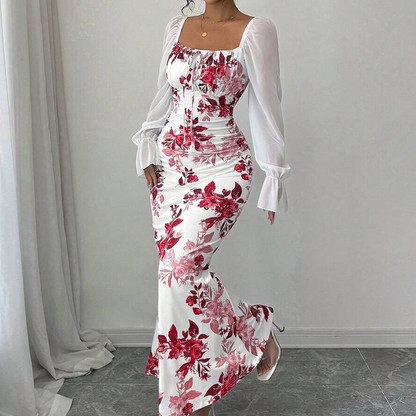 Women's Elegant Floral Print Flare Dress