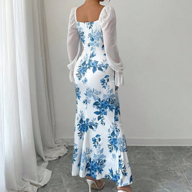Women's Elegant Floral Print Flare Dress