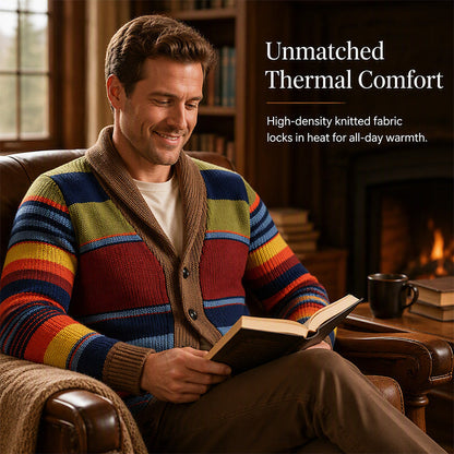 Men's Shawl Collar Striped Knit Cardigan Sweater