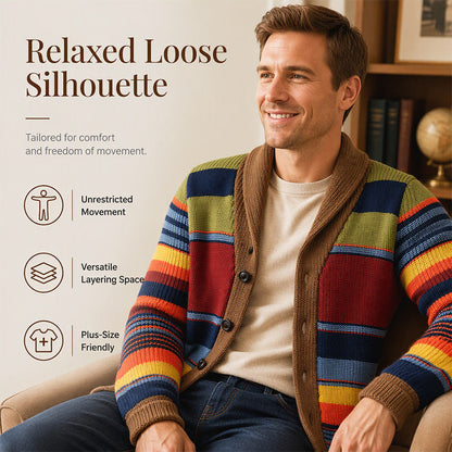 Men's Shawl Collar Striped Knit Cardigan Sweater