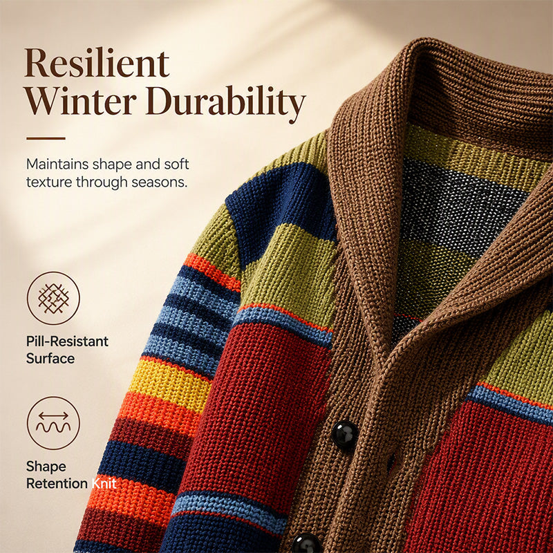 Men's Shawl Collar Striped Knit Cardigan Sweater