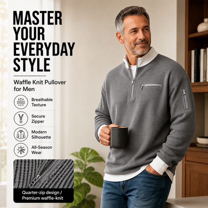 Men's Casual Waffle Quarter Zip Sweatshirt