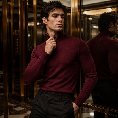 Men's Stylish Quarter-Zip Mock Neck Sweater