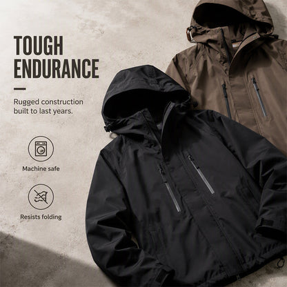 Men's Windproof Hooded Cargo Jacket Waterproof Outdoor Streetwear Coat