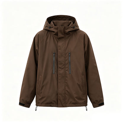 Men's Windproof Hooded Cargo Jacket Waterproof Outdoor Streetwear Coat