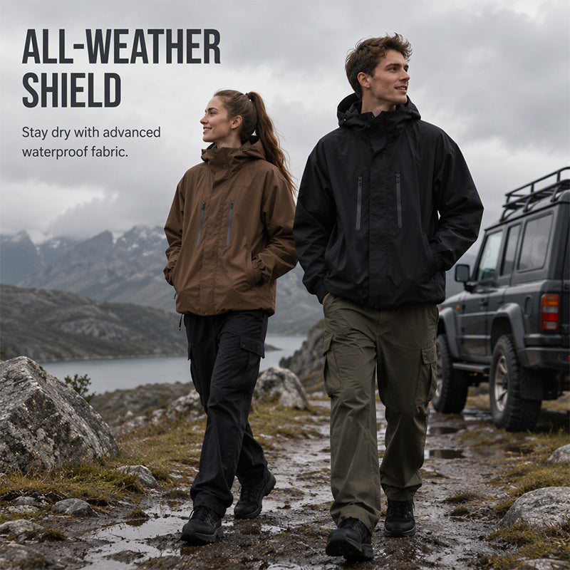 Men's Windproof Hooded Cargo Jacket Waterproof Outdoor Streetwear Coat