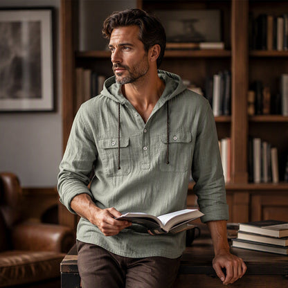 Men's Casual Long Sleeve Hooded Shirt