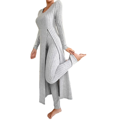 Women’s Casual Soft Ribbed Knit Two-Piece Set