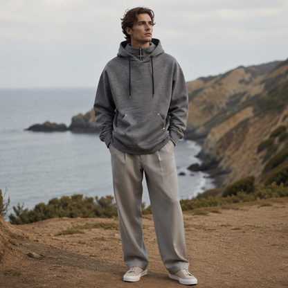 Men's Casual High Collar Loose Fit Hoodie