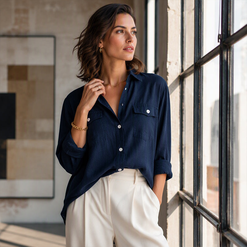 Women's Cotton Linen Long Sleeve Shirt Dress