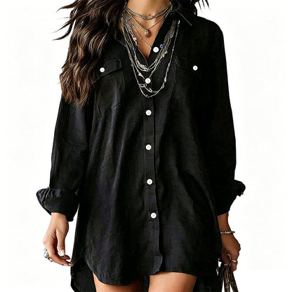 Women's Cotton Linen Long Sleeve Shirt Dress