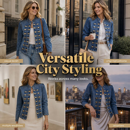 Women's Vintage Symmetrical Button Denim Jacket