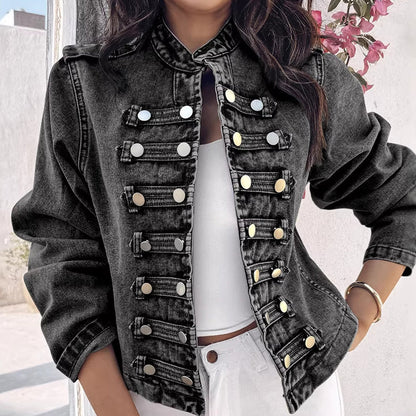 Women's Vintage Symmetrical Button Denim Jacket