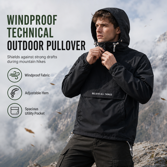 Outdoor Multi-Pocket Hooded Hiking Windbreaker Jacket