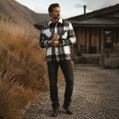Men's Casual Flannel Plaid Shirt Jacket