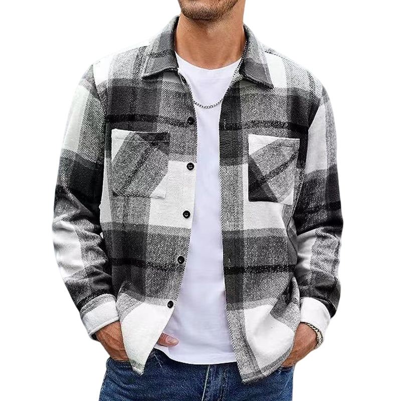 Men's Casual Flannel Plaid Shirt Jacket