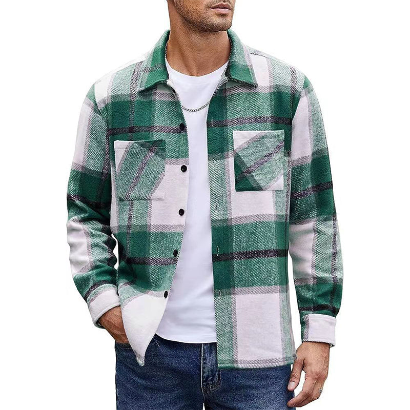 Men's Casual Flannel Plaid Shirt Jacket