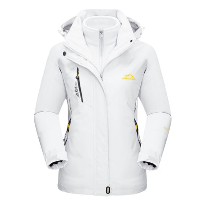 3-in-1 waterproof winter coat, fleece-lined, two-piece suit, ski and hiking jacket with hood